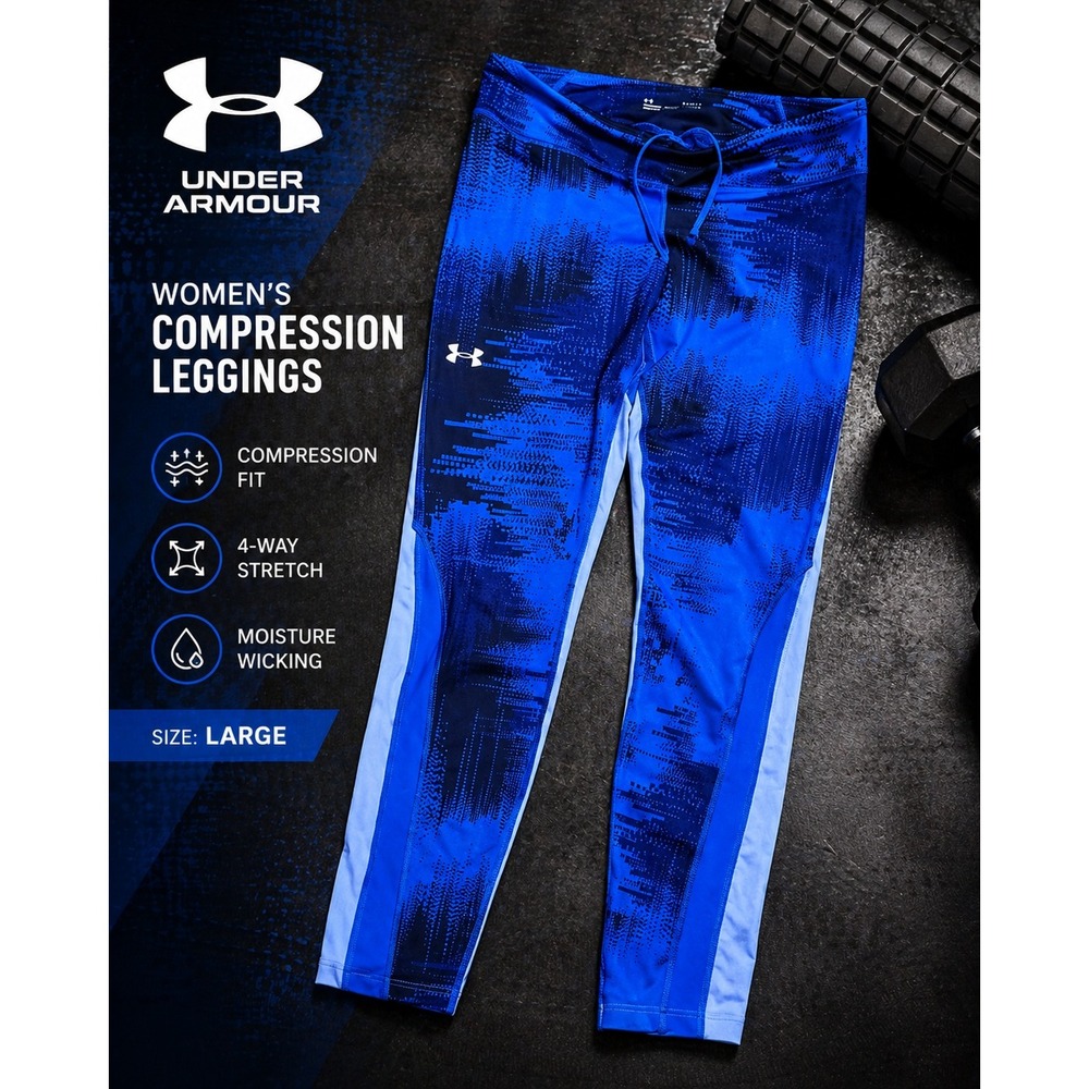 Under Armour Women's Compression Leggings Blue Athletic Running Gym Tights Large